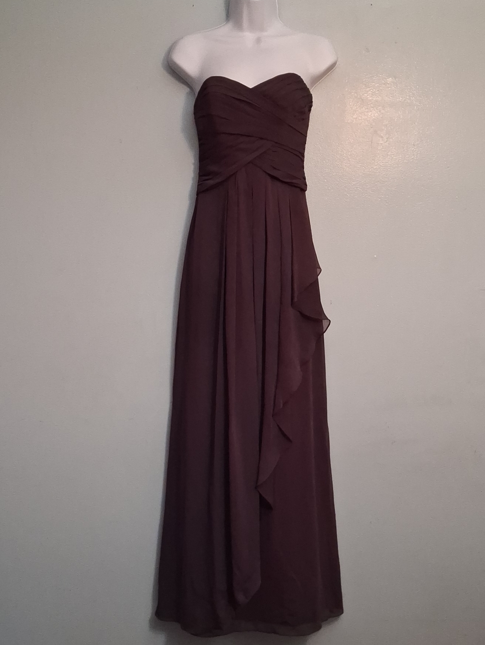 David's Bridal Size2 Women's Strapless Dark Plum Purple Chiffon Gown